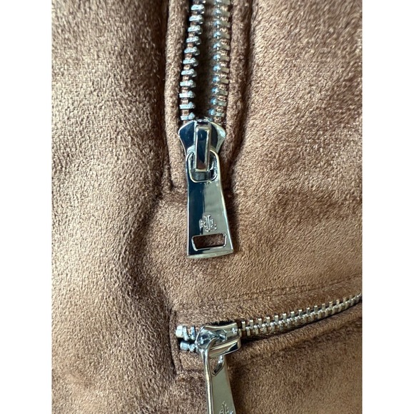 Ralph Lauren Aviator Bomber Shearling Suede Leather Moto Jacket Women Brown M - Picture 9 of 10